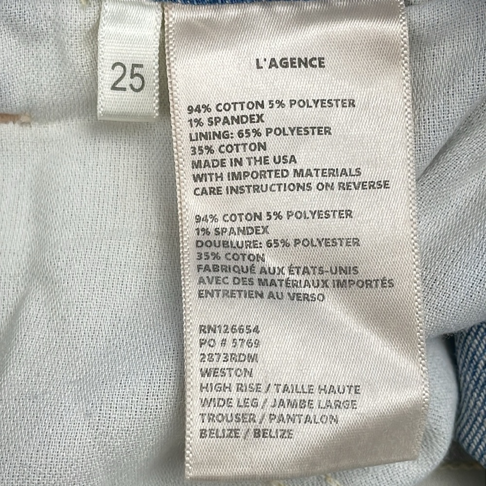 New L’Agence Weston High Rise Wide Leg Trouser Jeans Belize Blue Sz 25 - Picture 7 of 13